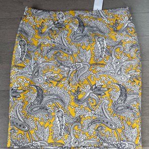 Brand NWT J CREW Pencil Skirt, Paisley Pattern, Beautiful Yellows, Greys Sz 14.
